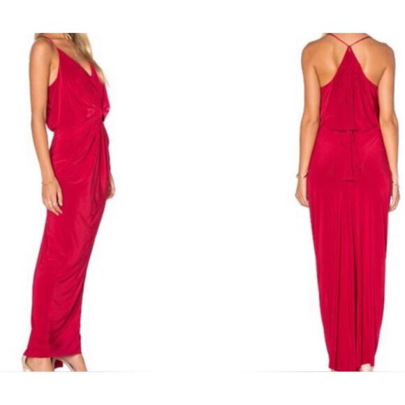 Misa Los Angeles Domino Front Twist Draped Maxi Dress V Neck Red Size Small NWT - Picture 1 of 13